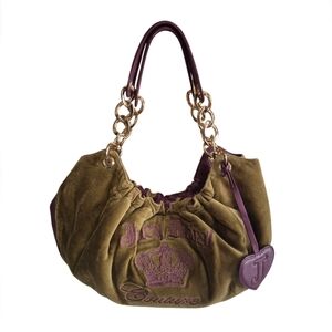 Juicy Couture Velour Olive and Purple Shoulder Bag
